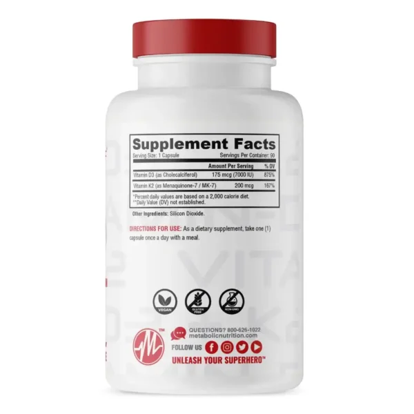 Vitamina D3 +K2 90 Cap Metabolic Nutrition - Imagen 2